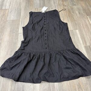 H&M Black Linen-Blend Button Front Dress